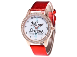 Relógio Feminino Elegante de Pulso Moda Quartzo com Pulseira de Couro Pu Vermelho