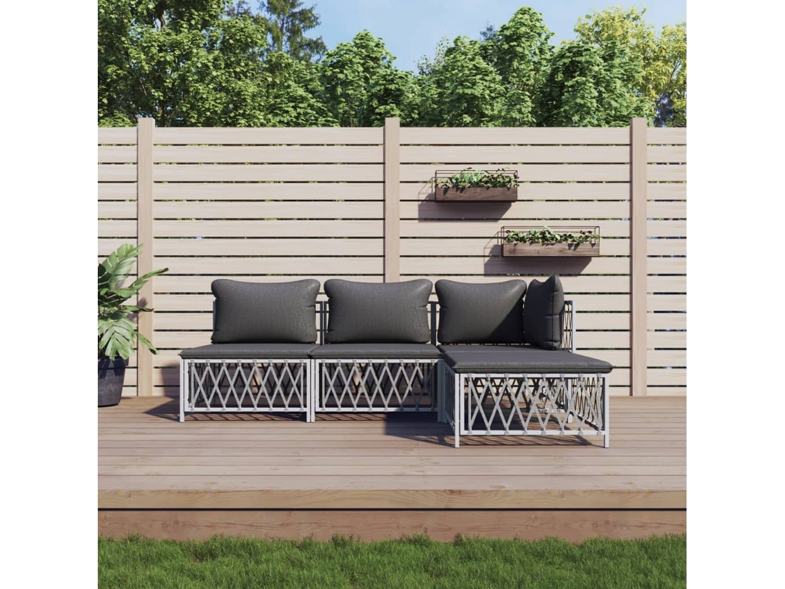 4 Pcs Conjunto Lounge De Jardim Com Almofadões Aço Branco Dkd Home Decor