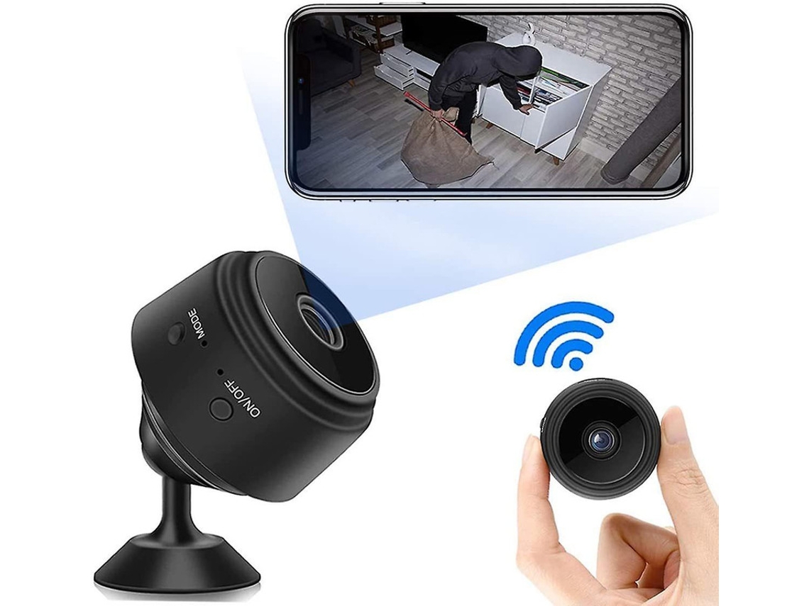Mini câmera espiã sem fio A9 WiFi oculta, câmera de visão traseira magnética Bluetooth 4K HD, ideal para casa, escritório e carro (preta)