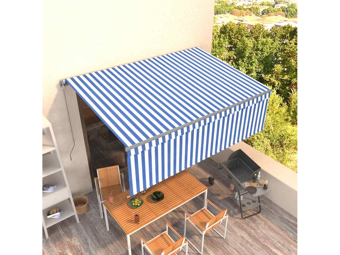 Vidaxl Toldo Retrátil Manual Com Estore 4,5x3 M Azul E Branco