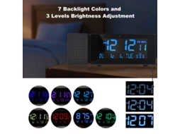 Despertador digital multifuncional Baok com visor LCD, 7 cores de luz, temperatura, umidade, rádio FM e USB para casa e escritório.