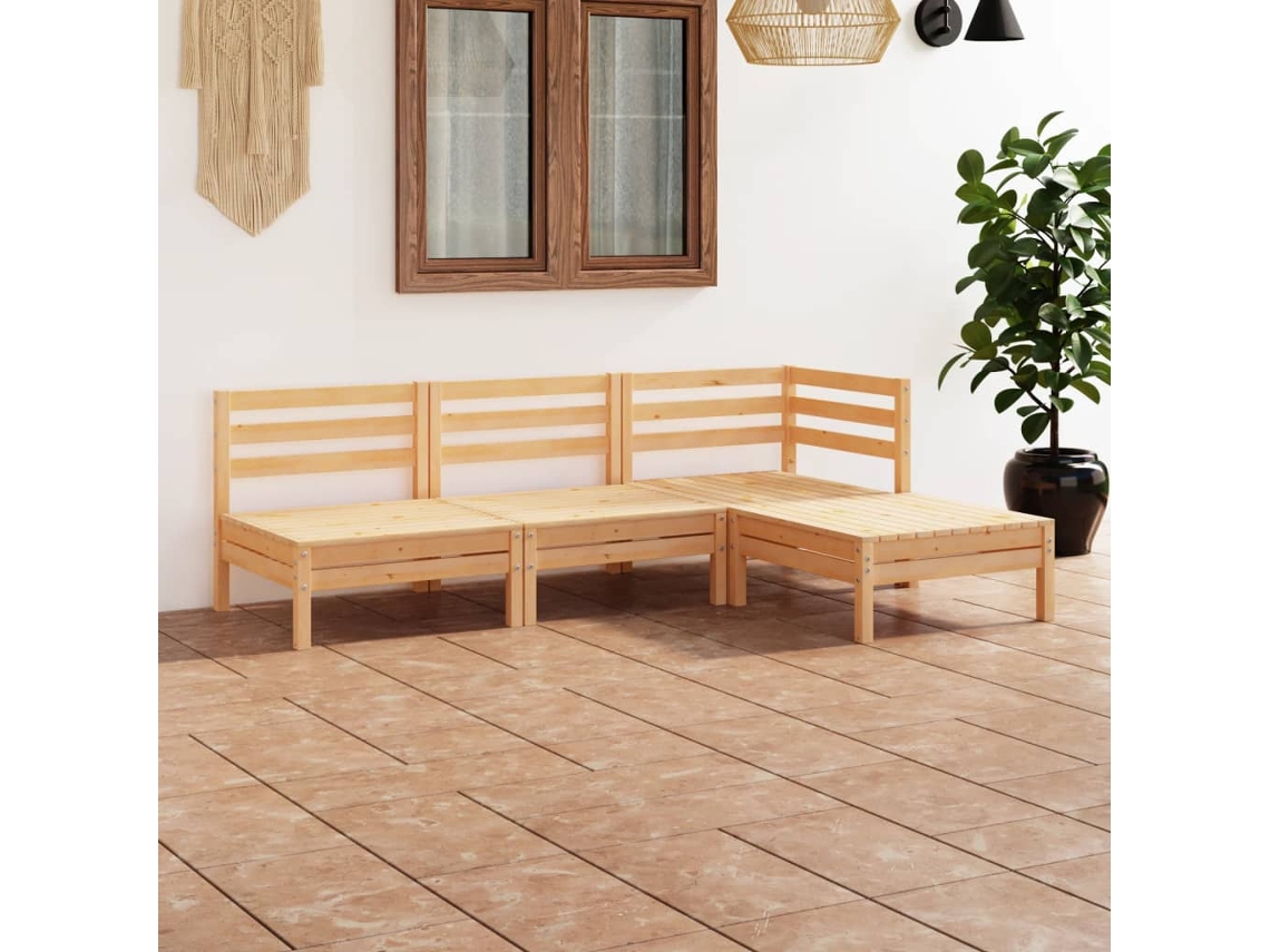 Vidaxl 4 Pcs Conjunto Lounge De Jardim Pinho Maciço