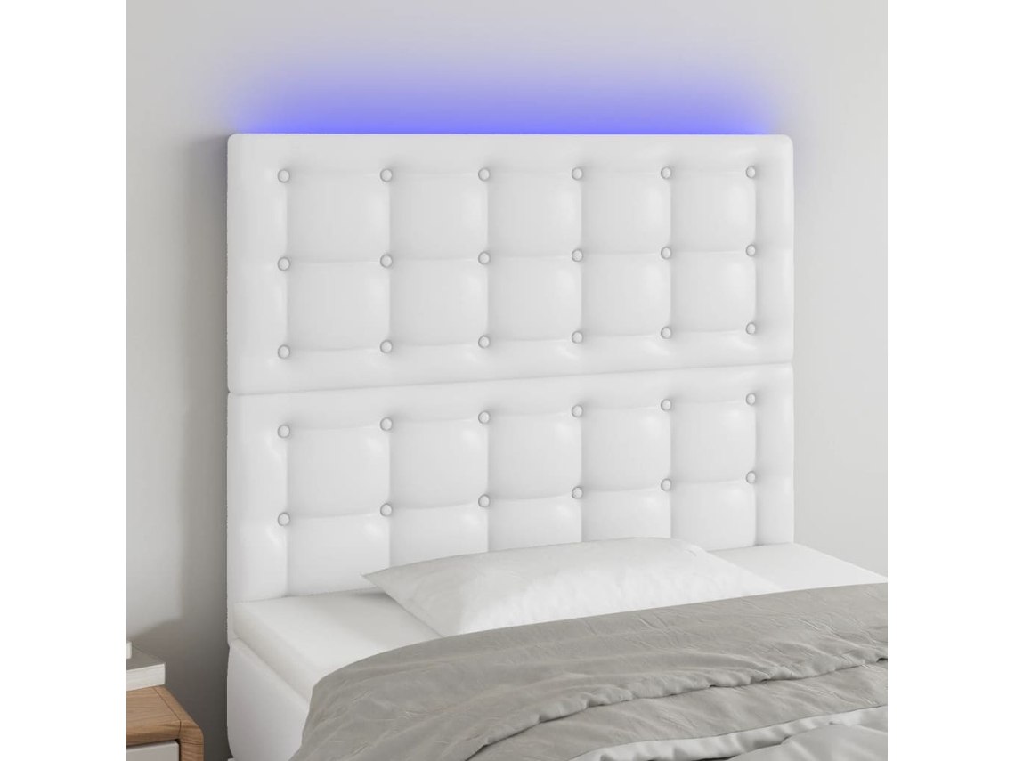 Vidaxl Cabeceira Cama C/ Led Couro Artificial 80x5x118/128 Cm Branco