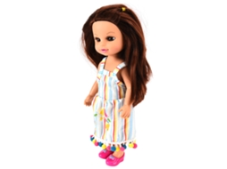 Primerox boneca Menina Fofinha de 35cm com Vestido Listrado Colorido Presente para Crianças