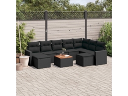 Vidaxl 10 Pcs Conjunto Sofás De Jardim C/ Almofadões Vime Pe Preto