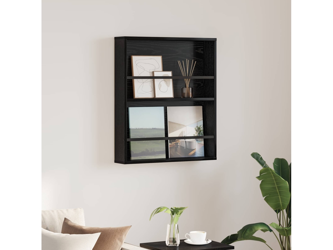 Vidaxl Estante De Revistas Carvalho Preto 60 X 12 X 70 Cm