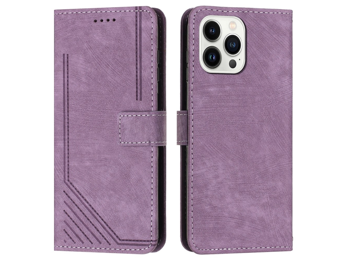 Capa Em Couro Pu Com Suporte Para Apple Iphone 16 Pro Max Roxo