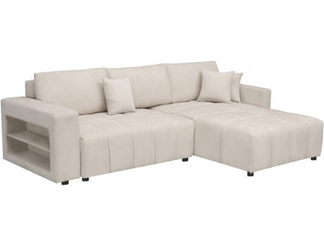 Sofá cama de canto 3 lugares em tecido chenille bege Trocadero PALOZI SOFA (264 x 178 x 88 cm)