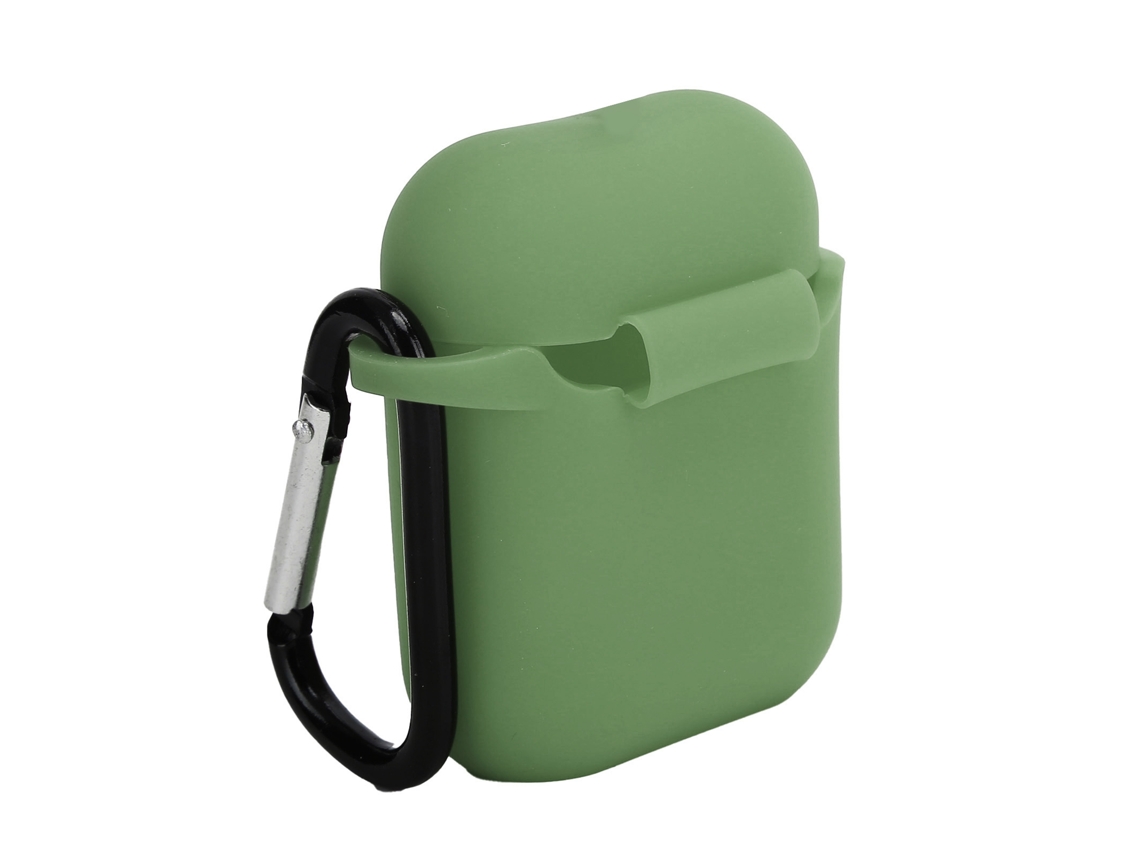 Funda de silicone para auriculares iOS 1/2 com mosquetão anti-perda, verde