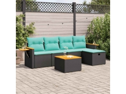 Vidaxl 6 Pcs Conjunto Sofás De Jardim C/ Almofadões Vime Pe Preto