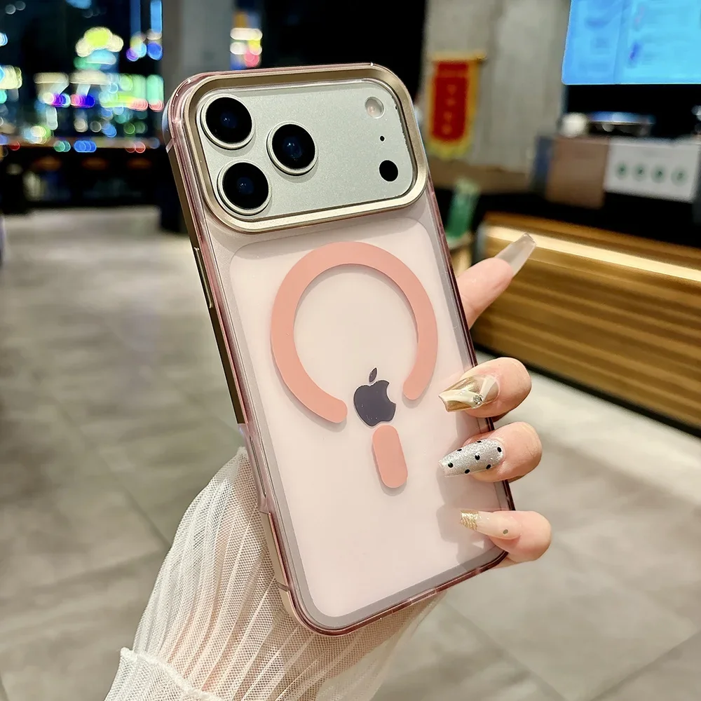 (rosa, Iphone 14 Pro) Capa Para Celular Com Estrutura Em Liga De Alumínio Magnético, Capa Protetora Fosca À Prova De Choque Com Toque Suave.