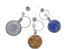 Porta Crachá Retrátil Zerodeko De 3 Peças Com Revestimento Uv, Prateado, Strass, Acabamento Liso, Abs E Metal, Para