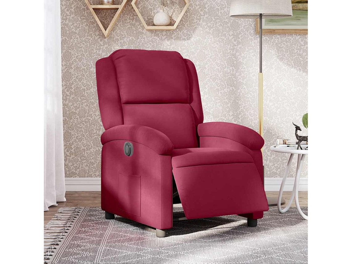 Vidaxl Poltrona Elétrica Reclinável Veludo Vermelho Tinto