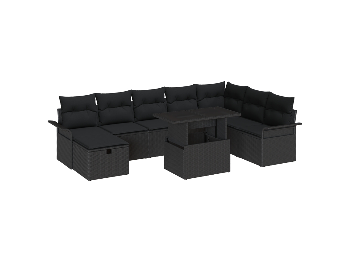 Conjunto 9 Conjunto De Sofá De Jardim Vidaxl Preto Vime Pe (100 X 55 X 73 Cm)