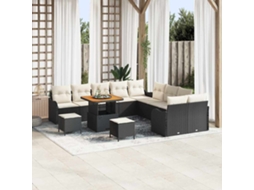 Vidaxl Conjunto De Sofá De Jardim Com Almofada 13 Pcs Preto E Creme