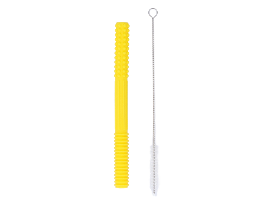 Primerox tubo Oco de Dentição Silicone Macio com Escova Limpeza para Bebê Toddler Amarelo