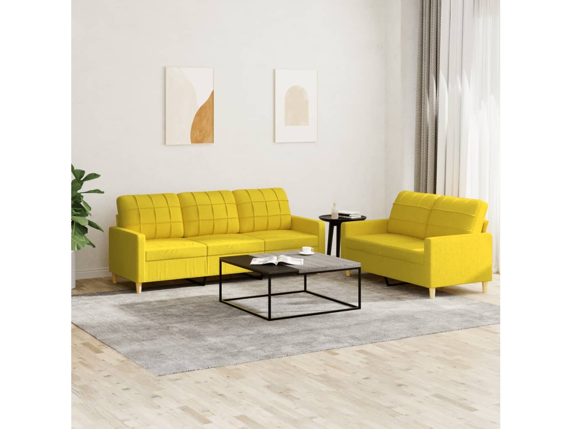 Vidaxl 2 Pcs Conjunto De Sofás Com Almofadões Tecido Amarelo-claro