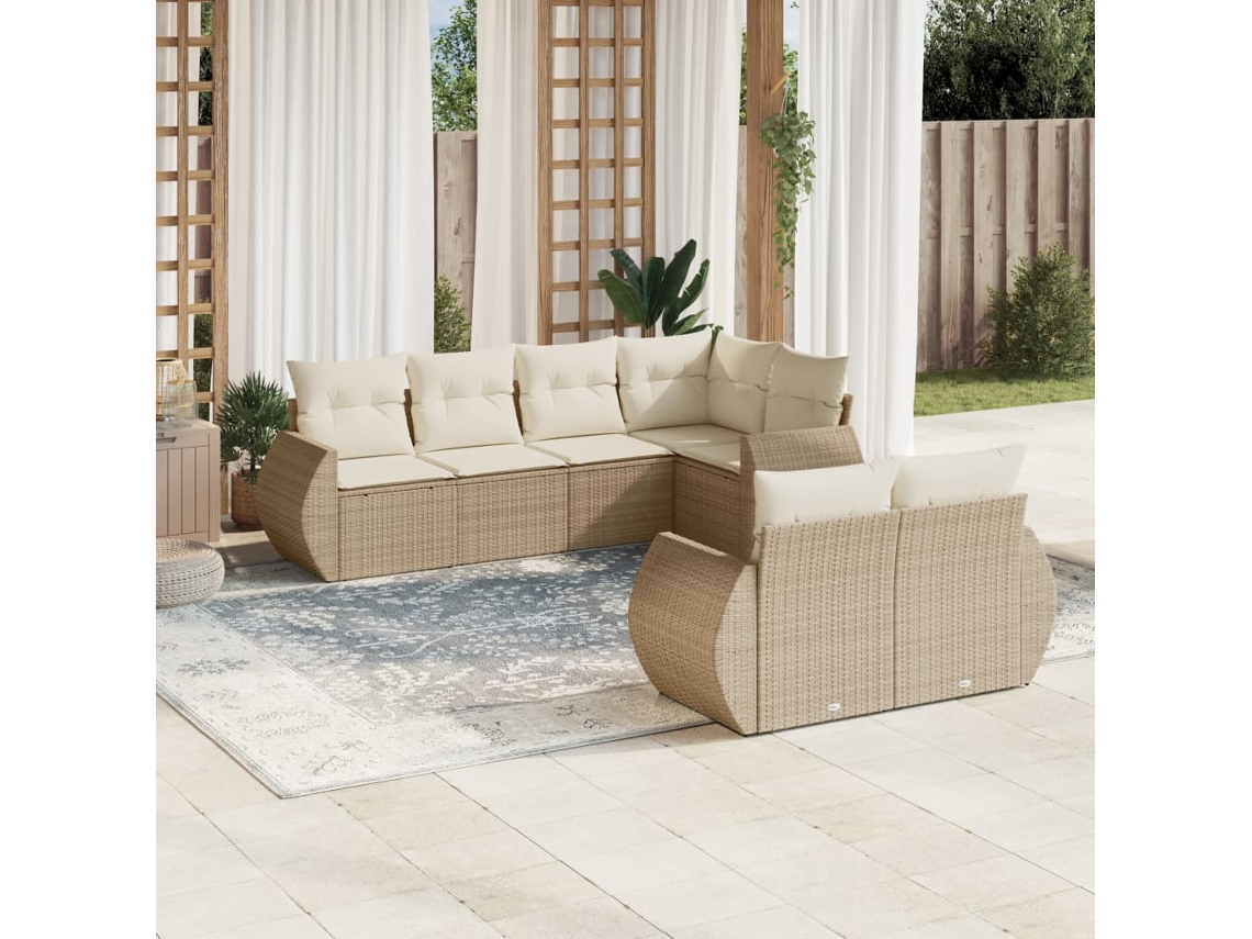 Conjunto de 7 Sofás para Jardim com Almofadas Vime Pe Bege Dkd Home Decor