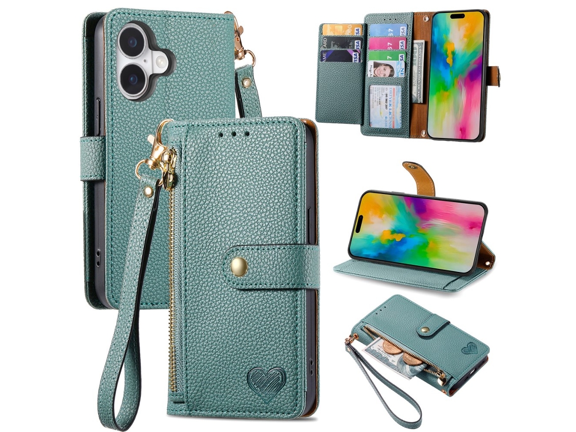 Capa Em Couro Pu Bloqueio Rfid Com Porta-cartões Para Apple Iphone 16 - Verde