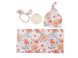 Mali conjunto 4 Peças Manta Embrulho Bebê Recém nascido Estampa Floral com Tiara