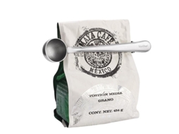 Colher Medidora de Aço Inoxidável 2 em 1 para Chá com Cabo Longo de 16cm e Clip Hermético de 20ml