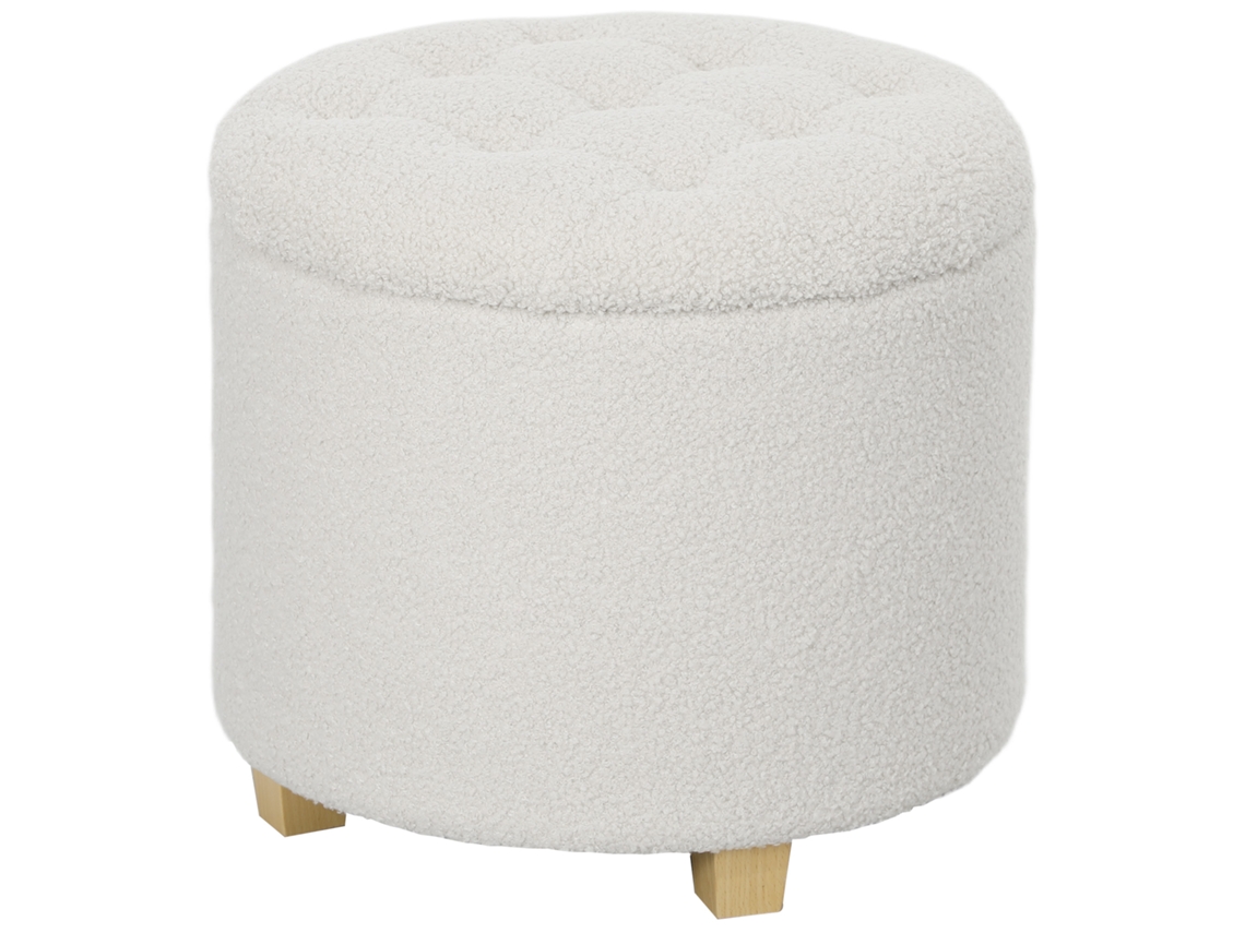 Puff de Armazenamento Banco de Armazenamento Redondo 40,5l 45x45x41 Cm Estofado em Borreguito Branco ORBITRA COMMERCE