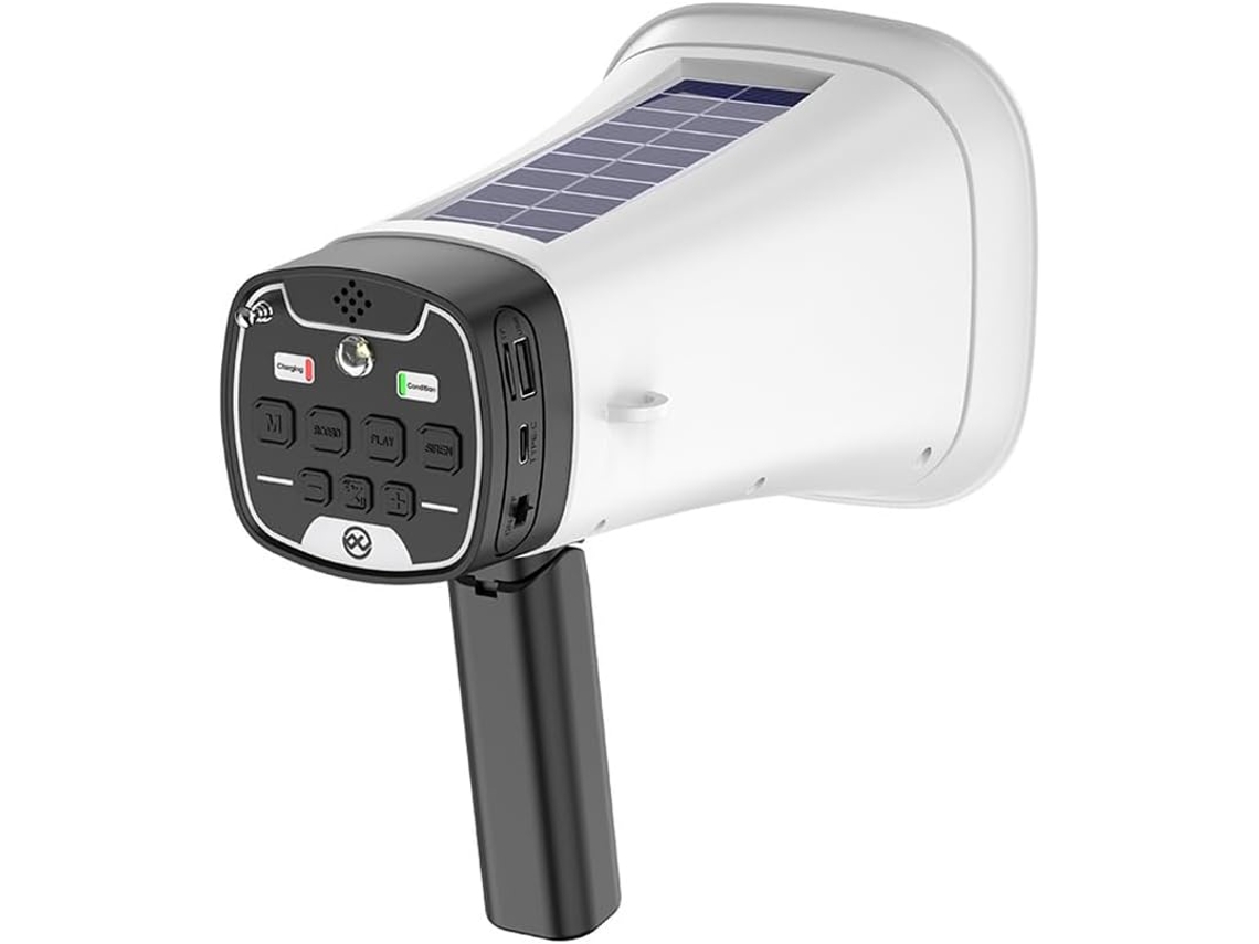 Megafone Solar Portátil Multifuncional Com Função De Iluminação