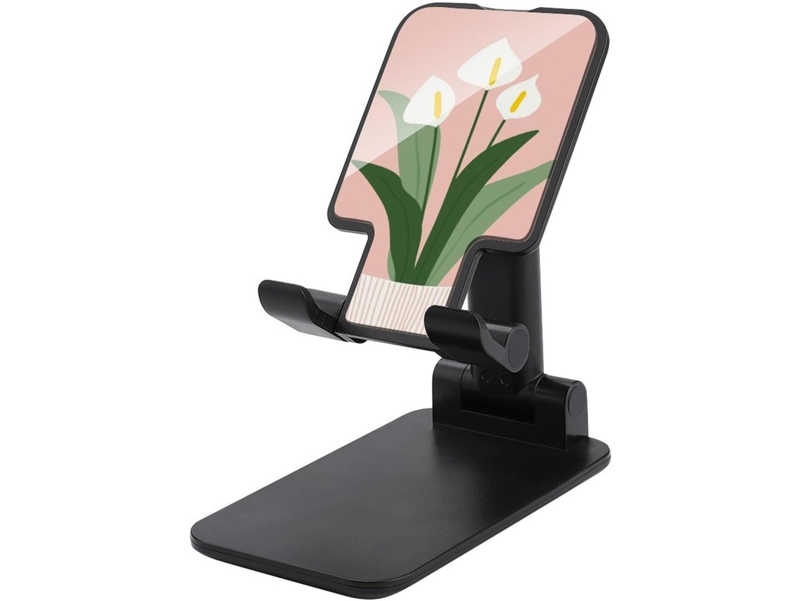 Planta Minimalista Em Vaso, Flores De Copo Leite Brancas, Suporte Dobrável E Ajustável Para Celular Mesa