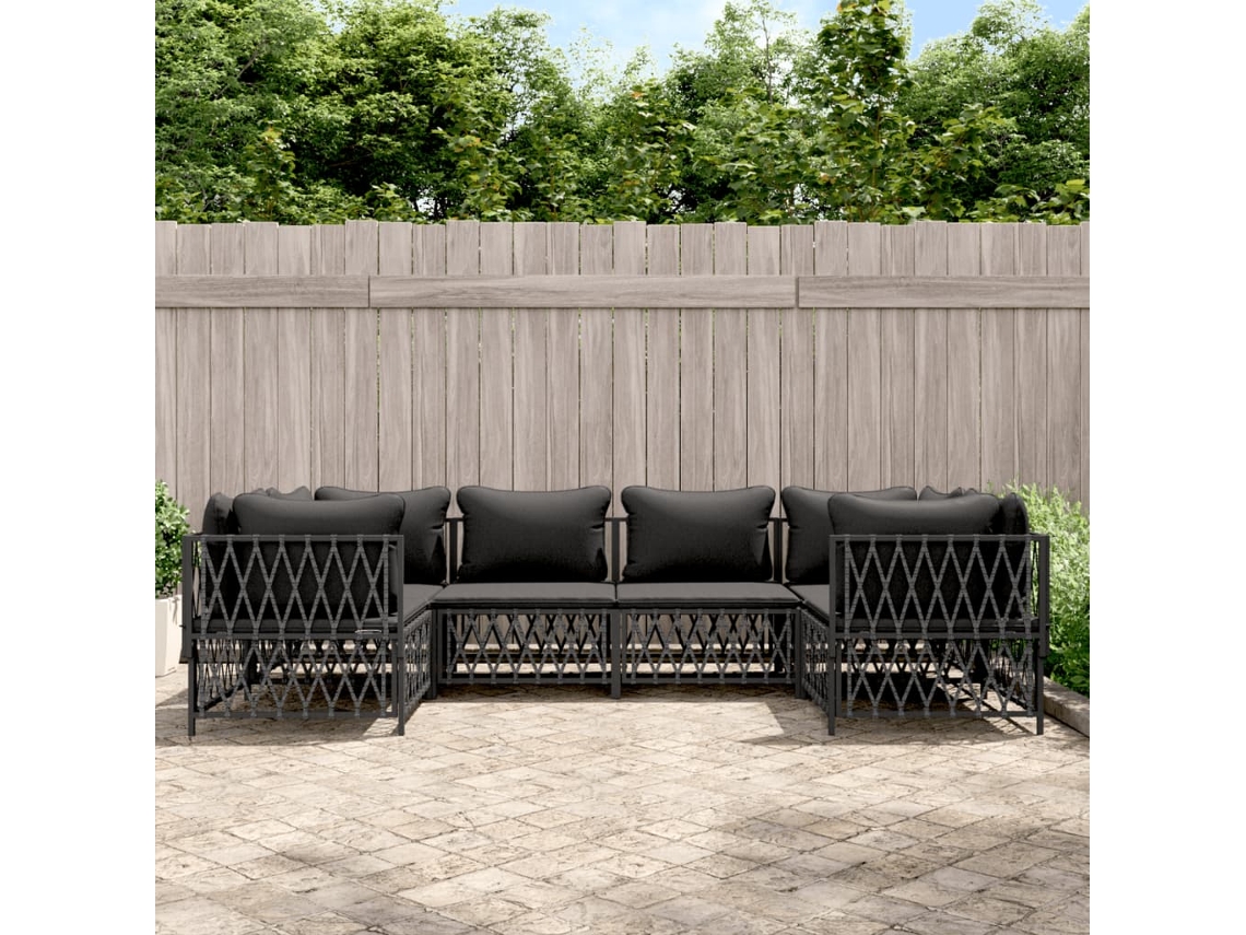 Vidaxl 6 Pcs Conjunto Lounge De Jardim Com Almofadões Aço Antracite