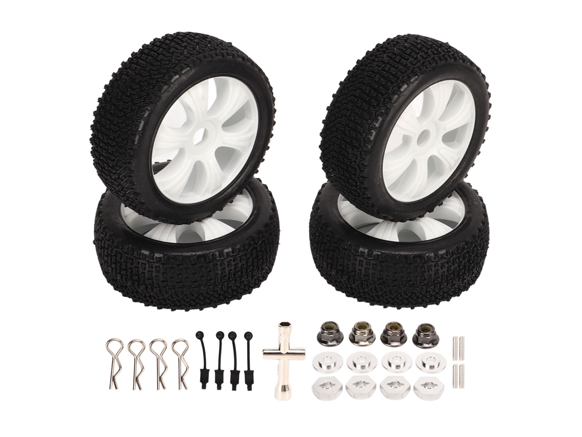 Mali 4 Pneus de Caminhão Curto com Ferramentas de Montagem Borracha para Carro Modelo Rc 1/10 Branco