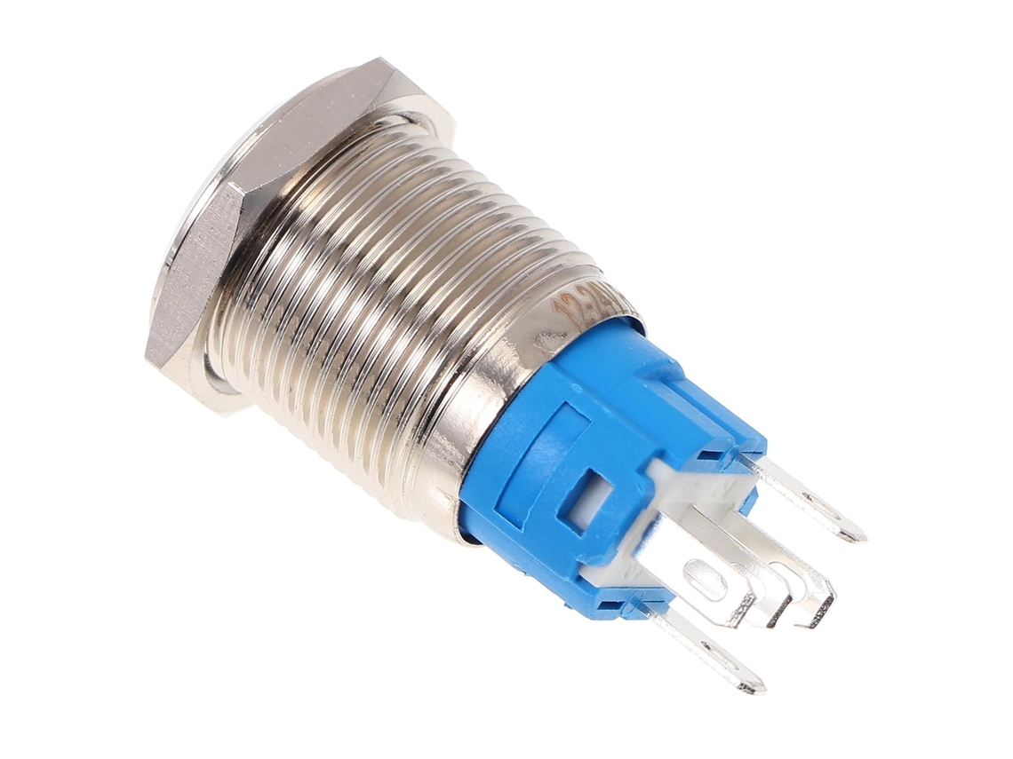Botão De Pressão De Liga De Alumínio À Prova D'água Ip67 De 16 Mm Com Luz Led Vermelha.