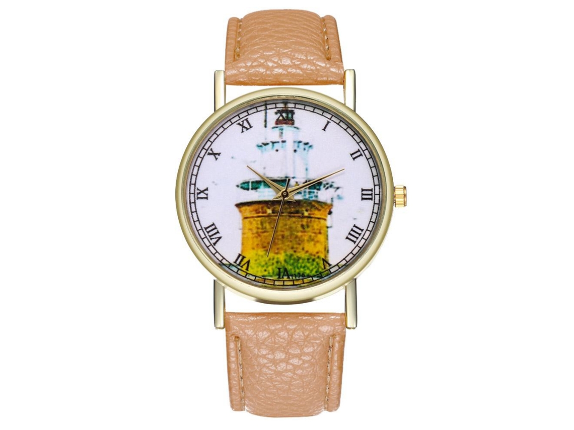 Relógio de quartzo com pulseira de couro, estilo simples e moderno (bege)