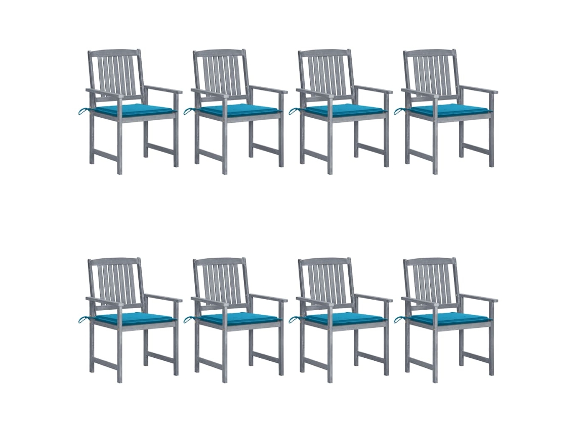 Cadeiras Jardim C/ Almofadões 8 Pcs Acácia Maciça Cinza Dkd Home Decor
