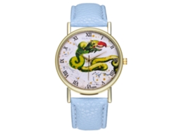 Relógio de Pulso Analógico de Dial Redondo Fashion Quartz com Display Azul Claro