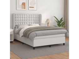 Vidaxl Cama Com Molas/colchão 140x200 Cm Couro Artificial Branco