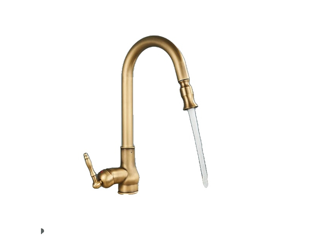 Torneira De Cozinha, Latão Antigo, Retrátil, Monocomando, Brass Antigo B