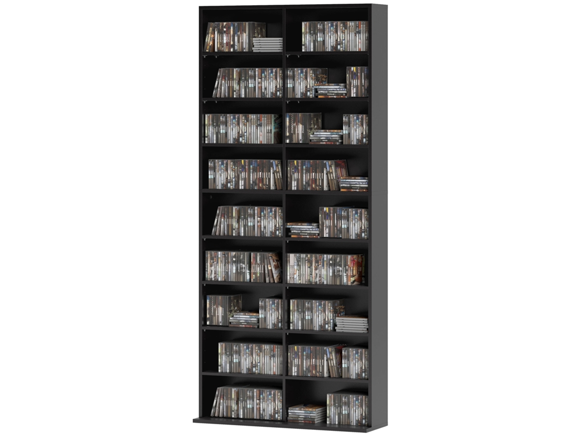 Armazenamento Cds/dvds Com 18 Compartimentos, 640 Cds/360 Dvds, 78,5x24x175cm, Preto