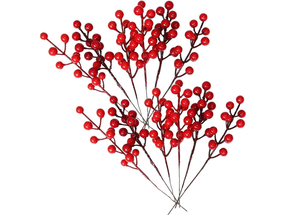 Rebe 12 Ramas de Frutos Rojos Artificiales, 20cm, Decoración Navideña, Silicona Y Alambre, para Árbol de Navidad Y Manualidades