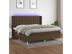 Cama Box Spring C/ Colchão/led 200x200cm Tecido Castanho-escuro