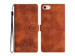 Capa De Couro Com Estampa De Borboleta E Flor Para Iphone 16e - Marrom