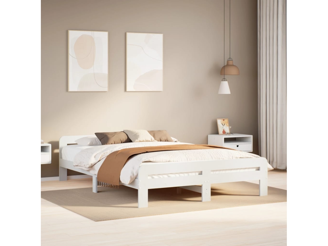 Vidaxl Cama Sem Colchão 150x200 Cm Madeira De Pinho Maciça Branco