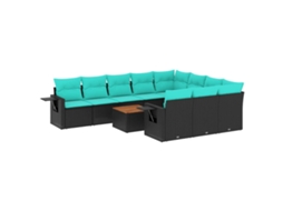 Conjunto de Sofá de Jardim, 11 Peças, Almofadas, Rattan Preto MAISON EXCLUSIVE