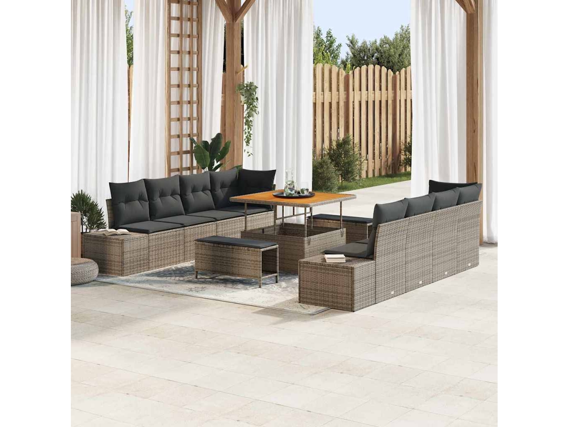 Vidaxl Conjunto De Sofá De Jardim Cinzento Rattan Sintético