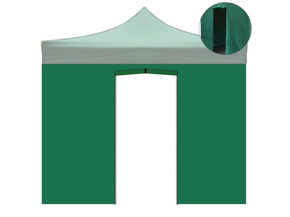 Toldo Lateral Impermeável Verde De 3x2m Com Porta De Enrolar Para Gazebo Dobrável De 3x3m