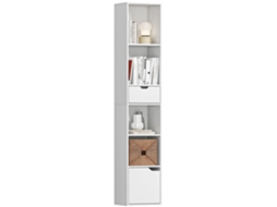 Estante De Livros Com 6 Prateleiras, Ajustável Em 3 Níveis, Com Gaveta, Porta, Estante Ajustável, Estante De Exposição, Branco