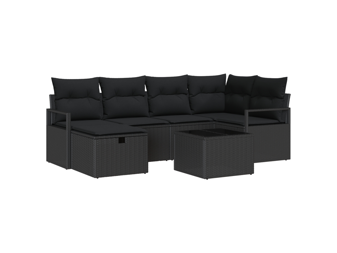 Conjunto De Sofá De Jardim Vidaxl Preto Vime Pe