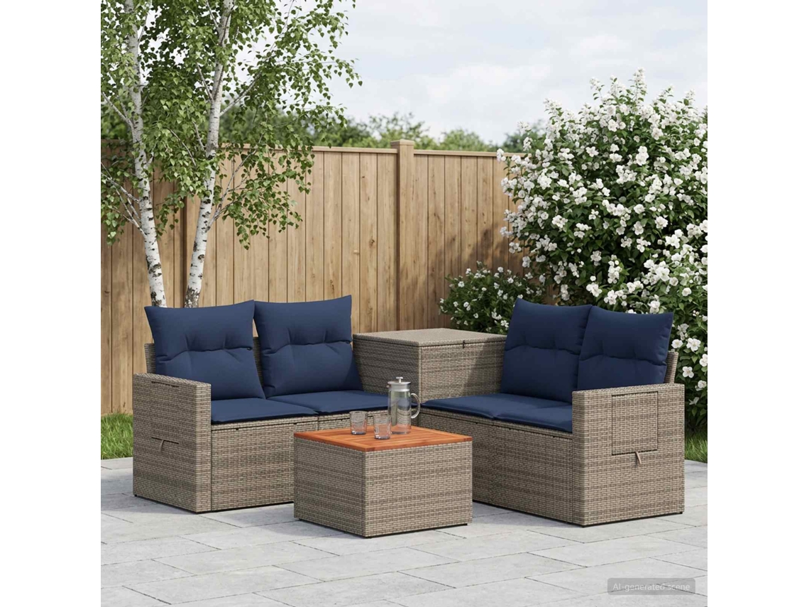 Vidaxl Conjunto De Sofás 6 Unid. Cinza E Azul Marinho