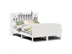 Cama com Estante Pinho Maciço Branco MAISON EXCLUSIVE (150x200 cm)