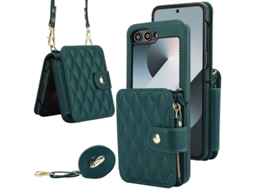 Capa Para Samsung Galaxy Z Flip 6, Com Capa De Couro Tipo Carteira E Alça (verde) Eifson