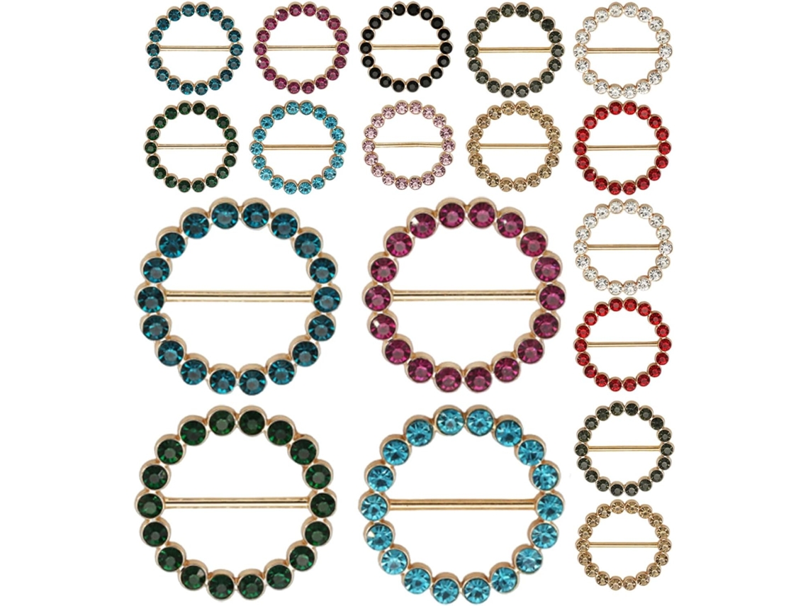 Ciieeo De 20 Fivelas De Lenço Multicoloridas Em Liga Metálica Adornadas Com Cristais, Anéis Redondos Elegantes